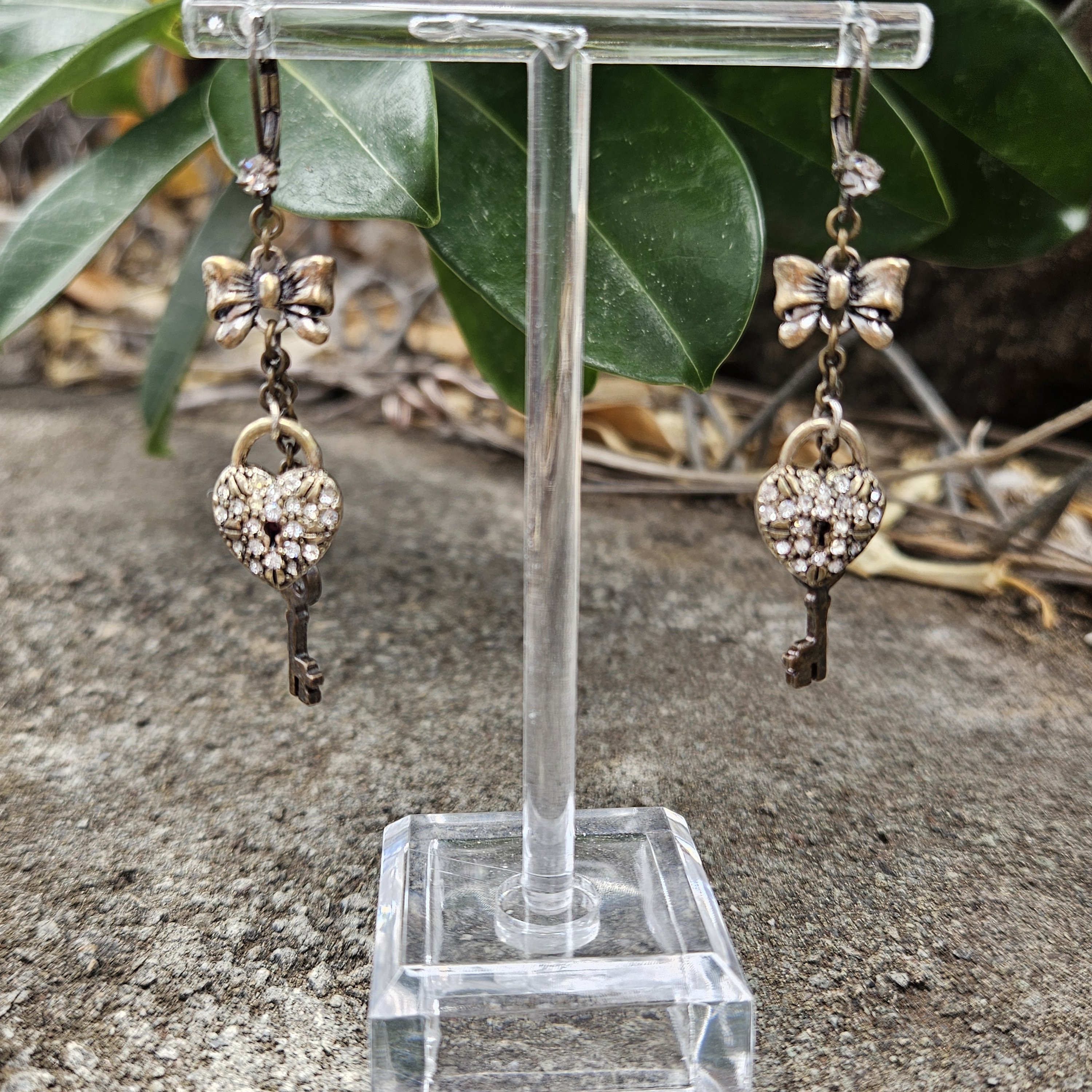 Gold Heart And Key Earrings 14$